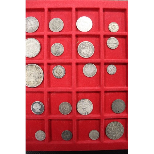 316 - A tray of mixed UK & world silver coins (41) to include some early issues. Generally fair, occas... 