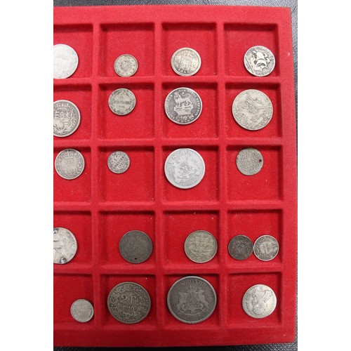 316 - A tray of mixed UK & world silver coins (41) to include some early issues. Generally fair, occas... 