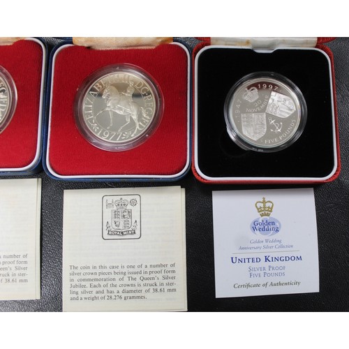 230 - Silver Proof Coins (10). 1977 Silver Jubilee Crown x 3.Golden Wedding £5. 1981 Diana & Charles W... 