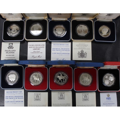 230 - Silver Proof Coins (10). 1977 Silver Jubilee Crown x 3.Golden Wedding £5. 1981 Diana & Charles W... 