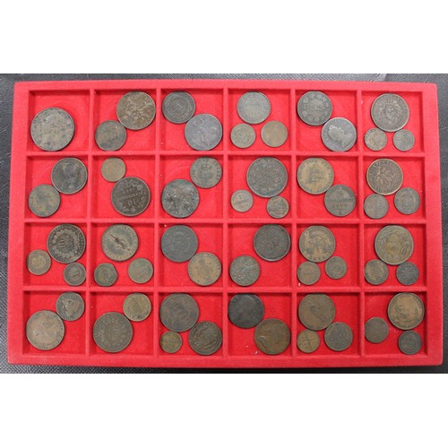 317 - A tray of UK & World copper coins (58), mainly 18th & 19th Century and averaging better than... 