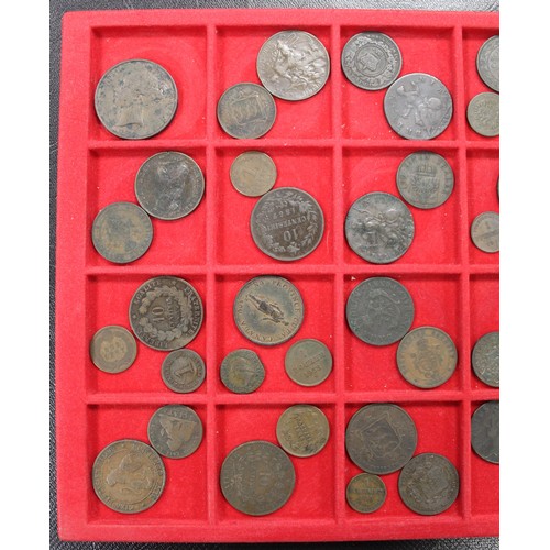 317 - A tray of UK & World copper coins (58), mainly 18th & 19th Century and averaging better than... 