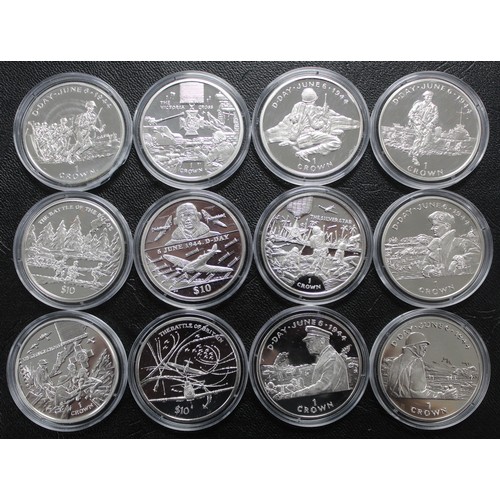 280 - World silver crown size issues (12), all with a WWII theme and includes issued form the Isle of Man,... 