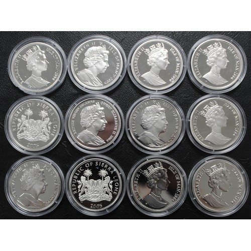 280 - World silver crown size issues (12), all with a WWII theme and includes issued form the Isle of Man,... 