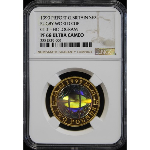 187 - 1999 Silver proof piedfort £2 with holographic finish. Graded NGC PF68 Ultra Cameo. Struck to celebr... 