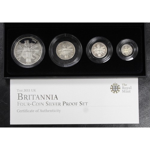 244 - 2011 Silver proof Britannia 4-coin set. Some light toning/hazing throughout. Cased with COA.