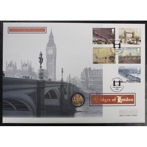 136 - 2002 Half sovereign, Elizabeth II, presented in Bridges of London FDC/PNC. The coin within UNC or ve... 