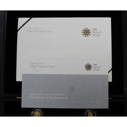 194 - 2008 25th Anniversary Silver Proof £1 Coin Collection. Comprising 14 designs including the Royal Arm... 