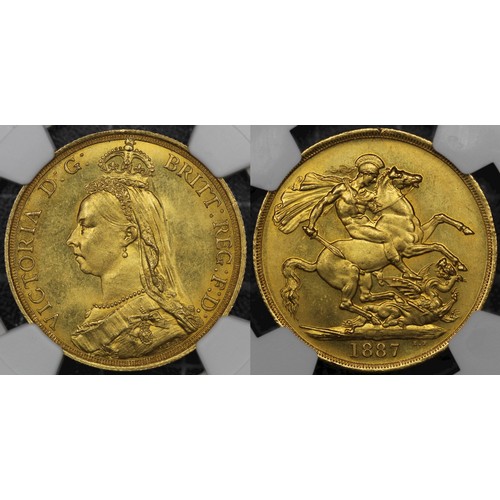 144 - 1887 2 pounds or double sovereign, Victoria. Graded NGC MS64 and a premium level example as such wit... 