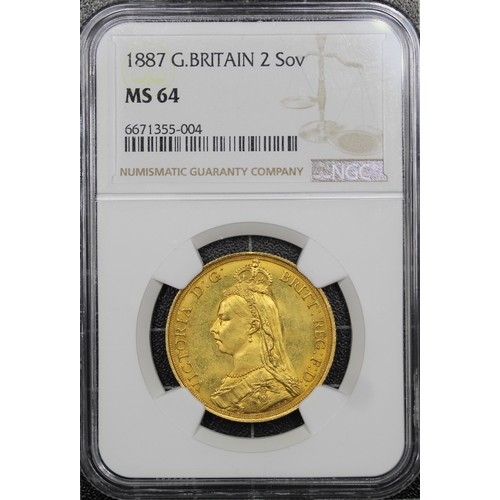 144 - 1887 2 pounds or double sovereign, Victoria. Graded NGC MS64 and a premium level example as such wit... 