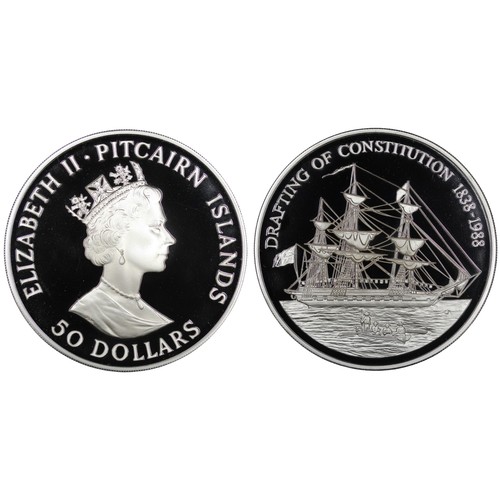 241 - Pitcairn Islands, 1988 5oz Silver proof $50 struck in fine silver to commemorate the 150th anniversa... 