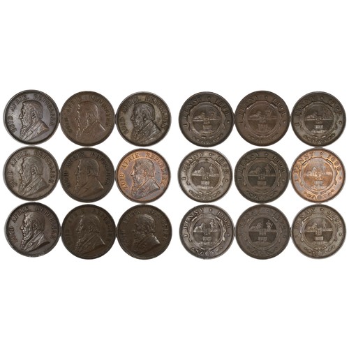 294 - South Africa, pennies (9) comprising 1892 (1) and 1898 (8). Assorted grades, VF and better with one ... 