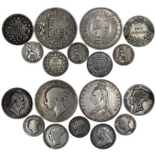 128 - An assortment of mainly Victorian silver coins (9) to include halfcrowns (1844 & 1887), shilling... 