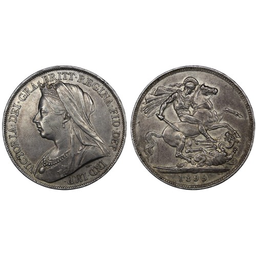 95 - 1899 Crown, Victoria, edge LXIII. Obv. Old veiled bust, Rev. St. George & Dragon. Some light hai... 