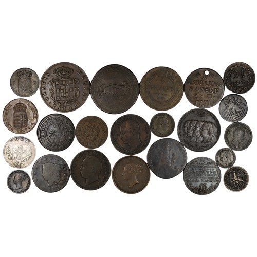 315 - A mixed assortment of UK & World 18th & 19th century coins and tokens. Of note to include 18... 