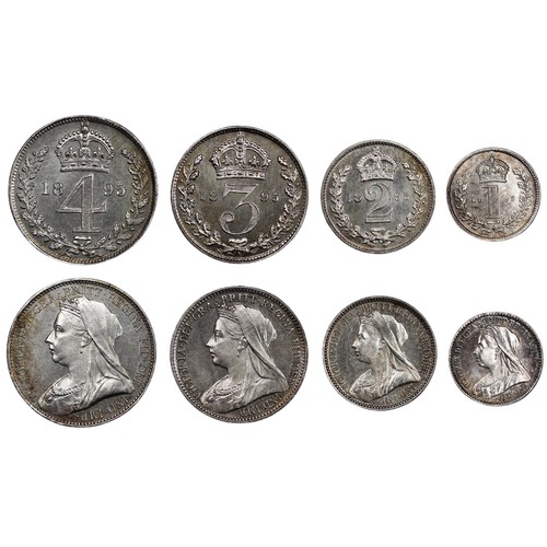 40 - 1895 Maundy Set, Victoria. Obv. old veiled head, rev. crowned denominations dividing date. An origin... 