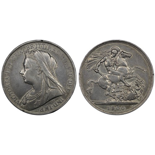 96 - 1900 Crown, Victoria, edge LXIV. Obv. Old veiled bust, Rev. St. George & Dragon. A couple of sma... 