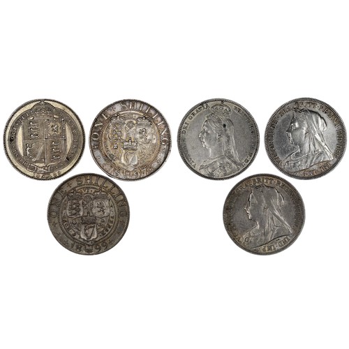 60 - Shillings (3), comprising 1889 Jubilee head and 1897 & 1899 veiled heads. All cleaned/wiped, the... 