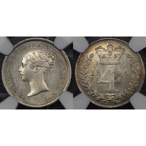 37 - 1845 Maundy Set, Victoria. Obv. young head, rev. crowned denominations dividing date. Graded NGC MS6... 