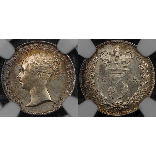 37 - 1845 Maundy Set, Victoria. Obv. young head, rev. crowned denominations dividing date. Graded NGC MS6... 