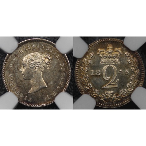 37 - 1845 Maundy Set, Victoria. Obv. young head, rev. crowned denominations dividing date. Graded NGC MS6... 