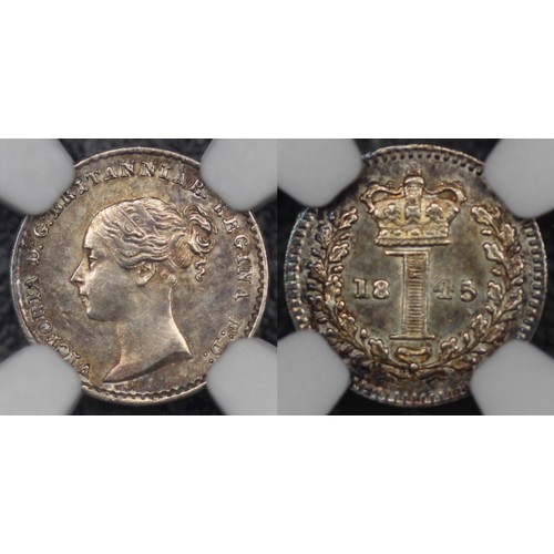 37 - 1845 Maundy Set, Victoria. Obv. young head, rev. crowned denominations dividing date. Graded NGC MS6... 