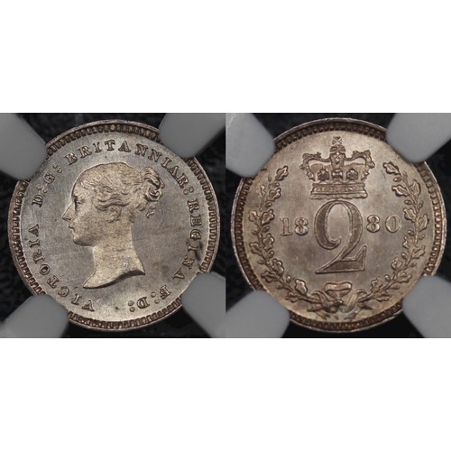 39 - 1880 Maundy Set, Victoria. Obv. young head, rev. crowned denominations dividing date. Graded NGC MS6... 