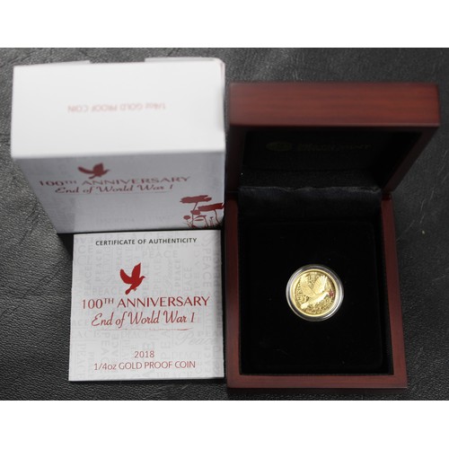 162 - Australia 2018 gold proof ¼oz $25 commemorating the 100th Anniversary of the end of WWI. A most attr... 