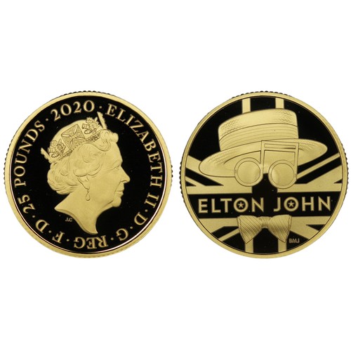 153 - 2020 Elton John ¼oz gold proof £25 coin, Elizabeth II. Part of the Music Legends series. Presented i... 