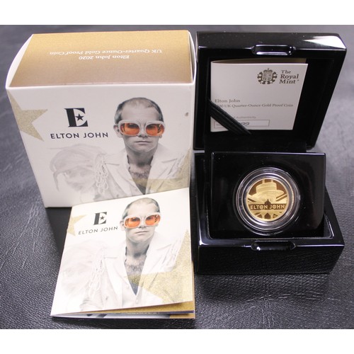 153 - 2020 Elton John ¼oz gold proof £25 coin, Elizabeth II. Part of the Music Legends series. Presented i... 