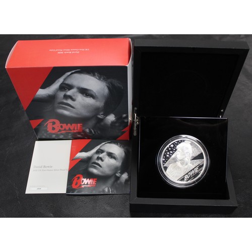 233 - 2020 David Bowie silver proof 5oz £10 coin, part of the Music Legends series. Complete with large pr... 