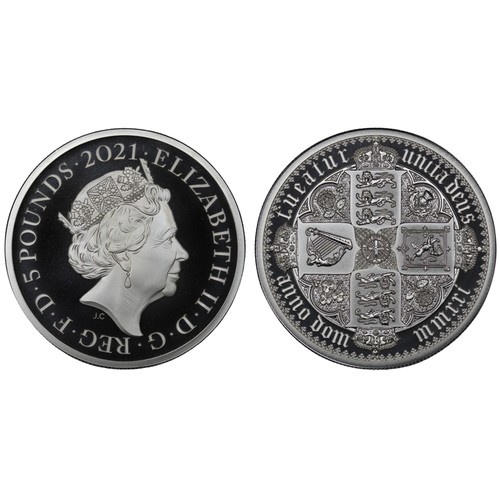 238 - 2021 Silver proof 2oz £5 featuring the Gothic Crown Quartered Arms, part of the Great Engravers Seri... 