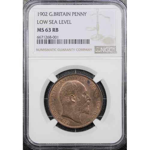 25 - 1902 Penny, Low Tide, Edward VII, F156. Graded NGC MS63RB, a couple of minor obverse spots slightly ... 