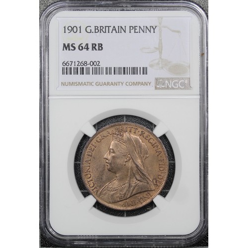 24 - 1901 Penny, Victoria, F154. Graded NGC MS64RB with light orange tones. Reverse spot by trident other... 