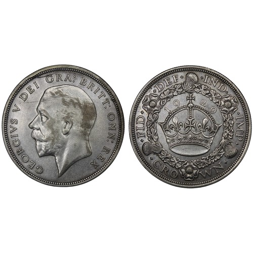 98 - 1929 Crown, George V. Obv. bare head facing left, Rev. crown and date within wreath. Obverse edge kn... 