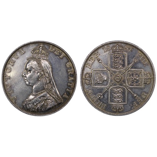 79 - 1887 Double Florin, Victoria. Arabic 1 in date. Cleaned with hairlines though remaining almost proof... 