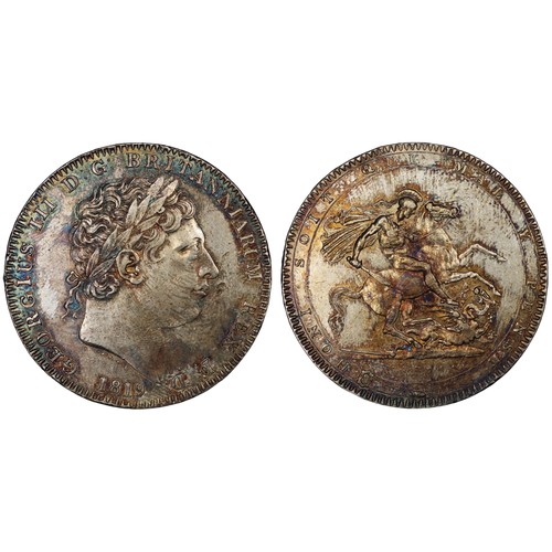 84 - 1819 Crown, George III, edge LIX. P, N & S of PENSE in garter legend recut. Heavily toned with p... 