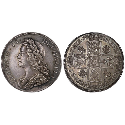 69 - 1732 Halfcrown, George II. Edge SEXTO. Roses & plumes in angles. Obverse with two scratches befo... 