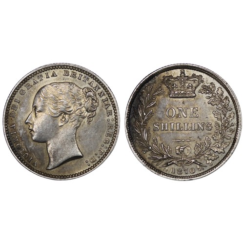 52 - 1870 Shilling, Victoria, Die #2. Obv. third young head. Uneven reverse tone, cleaned, though much lu... 