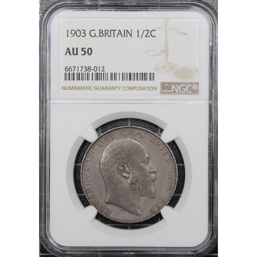 77 - 1903 Halfcrown, Edward VII. Graded NGC AU50, perhaps a little harshly in our opinion. The obverse wi... 