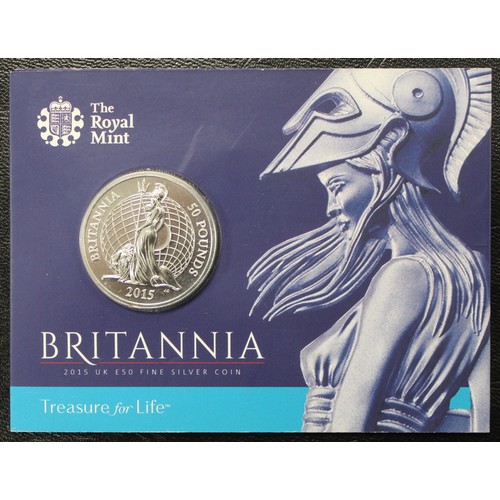 224 - BUNC 2015 Silver Britannia £50 coin in Royal Mint blister pack. As struck.