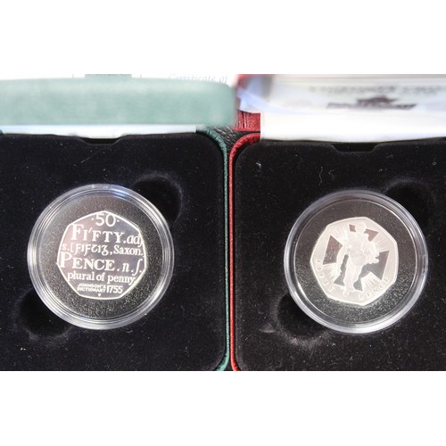 195 - Silver proof & silver prof piedfort 50p coins (5) comprising 1997 Britannia piedfort, 1998 EEC (... 