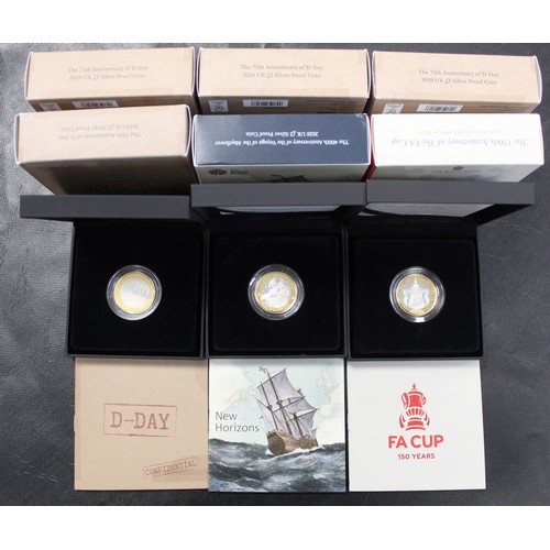 190 - Silver proof £2 coins (6) comprising 2019 75th Anniversary of D-Day (4), 2020 400th Anniversary of t... 