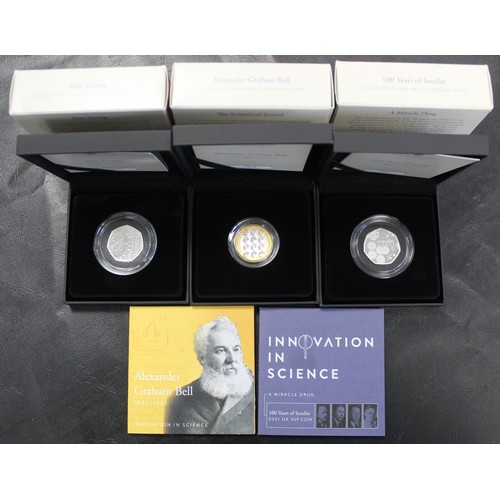 222 - Silver proof piedfort assortment (3) all with scientific interest to include 2022 Alexander Graham B... 