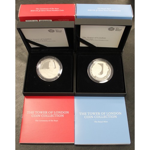 175 - 2019 & 2020 Silver proof piedfort £5 coins , The Tower of London Collection of which these are c... 