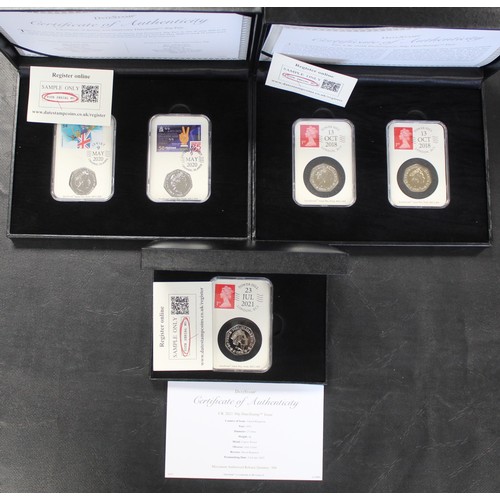 207 - Five Date Stamp 50p coins in third party slabs. All boxed. 2021 Tokyo Olympics. 2020 Liberation of J... 