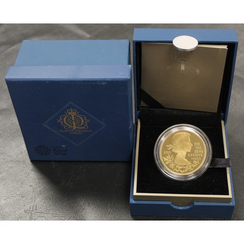 168 - 2012 Official gold plated silver proof £5 coin, cased in special diamond jubilee presentation box wi... 