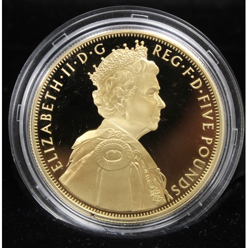 168 - 2012 Official gold plated silver proof £5 coin, cased in special diamond jubilee presentation box wi... 