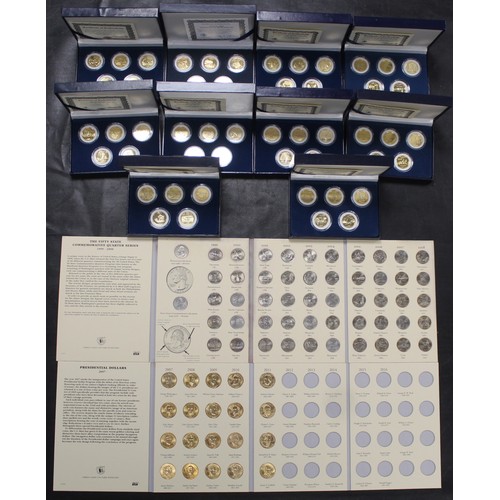 310 - Coins of the USA including a full collection of gold plated Denver mint Statehood quarter dollars, a... 