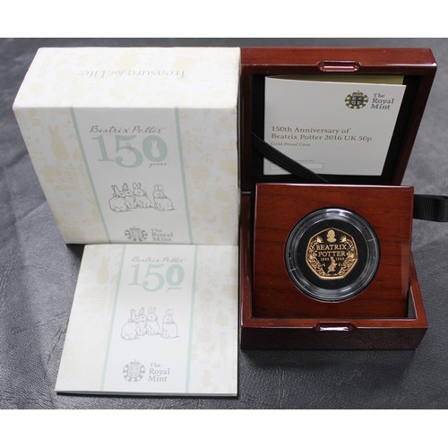 150 - 2016 Beatrix Potter gold proof 50p, the 150th Anniversary issue. The headline coin in the series, nF... 